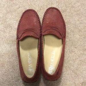 Red leather loafers